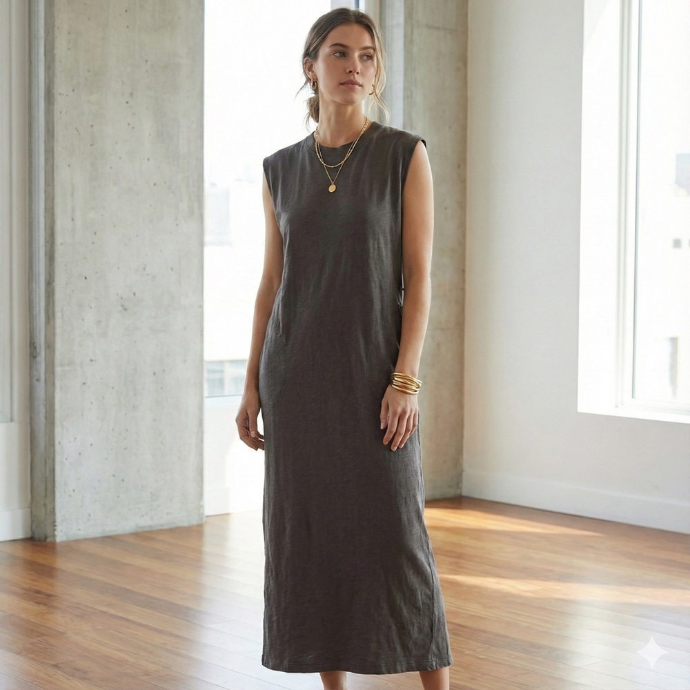 Velvet by Graham & Spencer olive green cotton slub jersey midi dress - Small